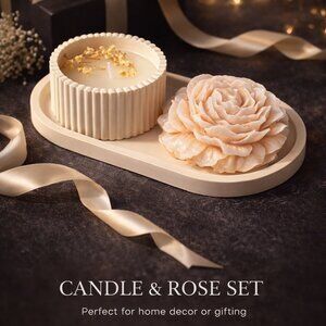 Handmade Rose Flower Candle & Ceramic Jar Candle Set | Valentine's Day Gift